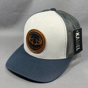 Kamel Hunting Snapback Cap Hat Gray Trucker Western Outdoor Leather Patch Mens
